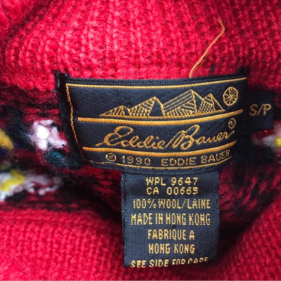 Vintage Eddie Bauer Wool Sweater Red Pullover Fair Isle Embroidered Flowers Sz S - Picture 5 of 14